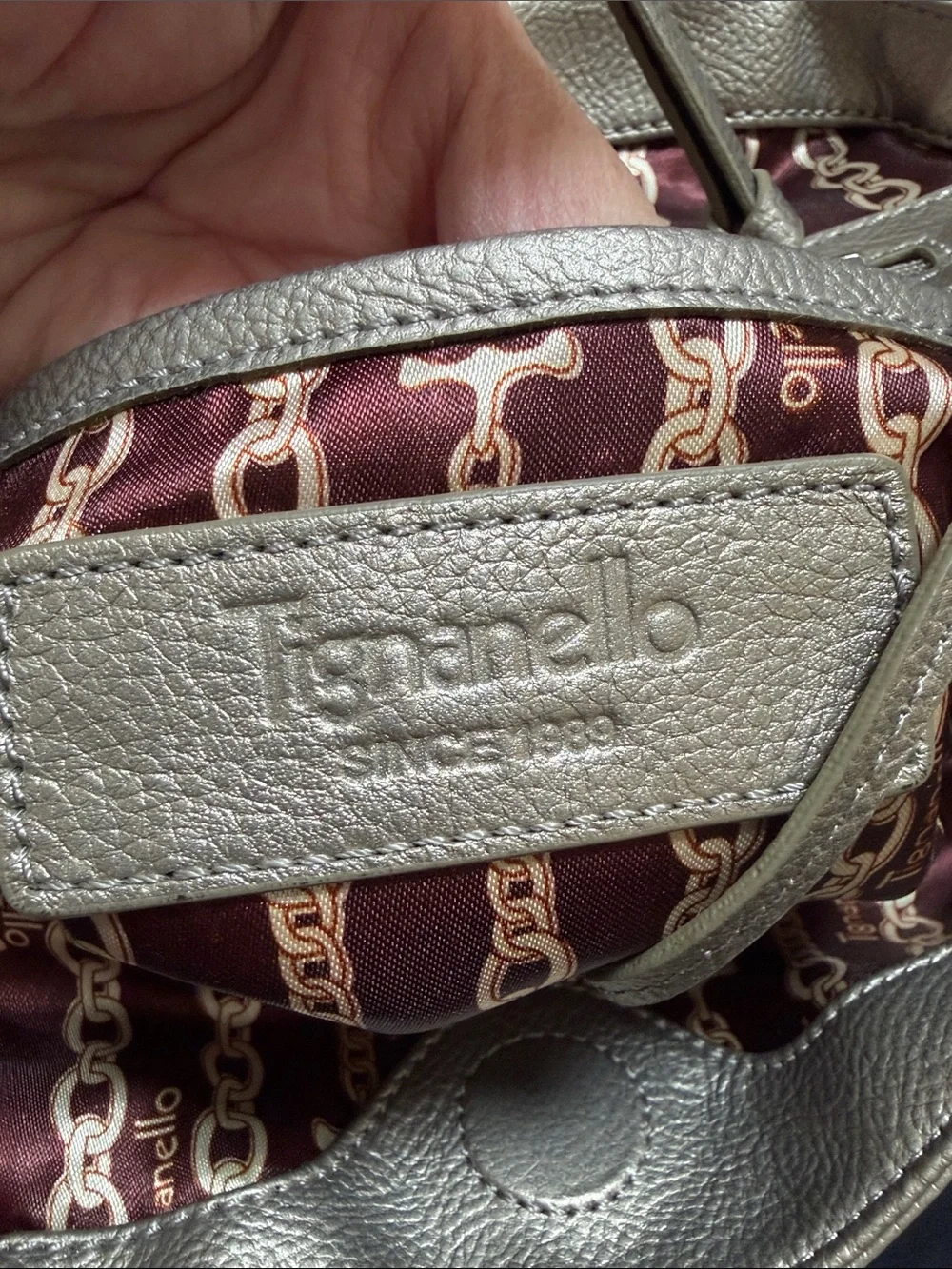 Tignanello metallic leather bag with matching wallet, EUC